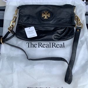 Tory Burch cross body bag, black leather with gold hardware
